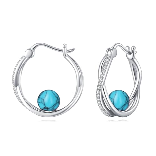 POPLYKE Türkis Ohrringe für Frauen Sterling Silber Türkis Hoop Ohrringe Türkis Jewerly Geschenk für Frauen (Türkis) von POPLYKE