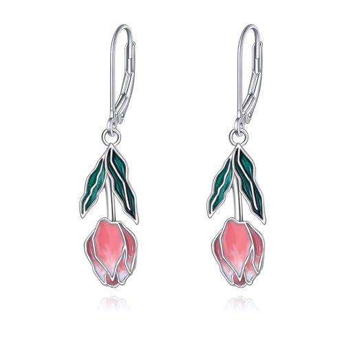 POPLYKE Tulpen-Ohrringe für Frauen 925 Sterling Silber Emaille Blume Leverback Ohrringe Schmuck Geschenk für Mädchen von POPLYKE