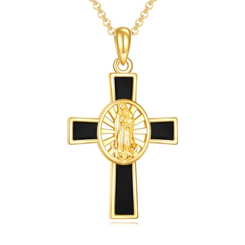 POPLYKE Vergoldete Jungfrau Maria Halskette Sterling Silber Schwarzer Onyx Stein Jungfrau Maria Kreuz Anhänger Kette Religiöser Christlicher Katholischer Schmuck Geschenke für Frauen Männer POPLYKE Vergoldete Jungfrau Maria Halskette Sterling Silber Schwarzer Onyx Stein Jungfrau Maria Kreuz Anhänger Kette Religiöser Christlicher Katholischer Schmuck Geschenke für Frauen Männer von POPLYKE