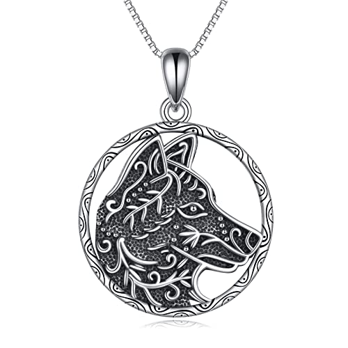 POPLYKE Viking Wolf Anhänger Halskette Sterling Silber Wolf Schmuck Geschenk für Männer und Frauen von POPLYKE