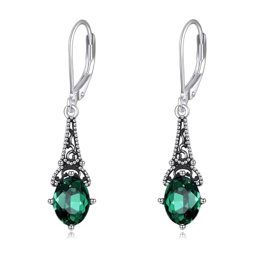 POPLYKE Vintage Ohrringe 925 Sterling Silber Smaragd Kristall keltischen Ohrringe Retro Drop Leverback keltischen Schmuck POPLYKE Vintage Ohrringe 925 Sterling Silber Smaragd Kristall keltischen Ohrringe Retro Drop Leverback keltischen Schmuck von POPLYKE