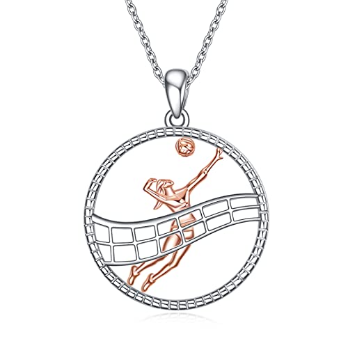 POPLYKE Volleyball Geschenke Halskette für Spieler Sterling Silber Sport Inspirational Schmuck für Frauen (rund) von POPLYKE