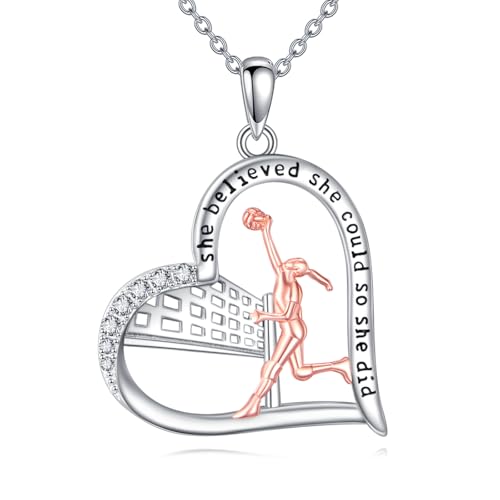 POPLYKE Volleyball Halskette für Damen 925 Sterling Silber Herz Sport Anhänger Halskette Volleyball Schmuck für Damen von POPLYKE