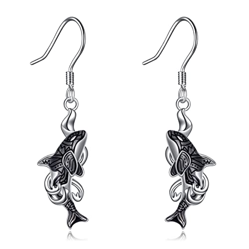 POPLYKE Wave Killer Whale Orca Ocean Ohrringe für Frauen Sterling Silber Dangle Drop Hypoallergen Ohrringe Schmuck Geburtstagsgeschenke von POPLYKE