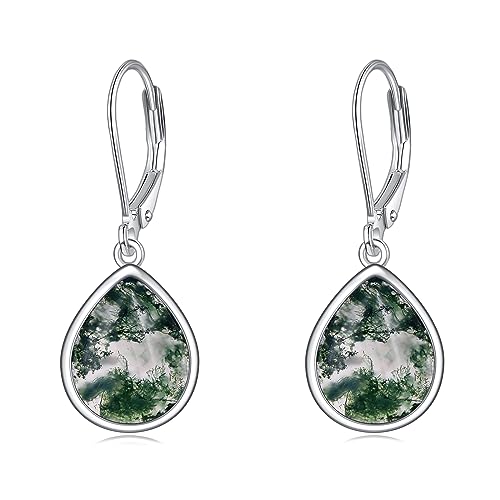 POPLYKE Moosachat Ohrringe für Frauen Sterling Silber Leverback Ohrringe Moosachat Schmuck Geschenk für Mädchen (Moss Achat) von POPLYKE