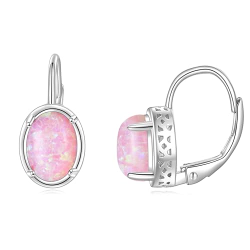 POPLYKE Rosa Opal Leverback Ohrringe für Frauen Sterling Silber Leverback Ohrringe Rosa Opal Schmuck Geschenk für Mädchen (lila Opal) von POPLYKE