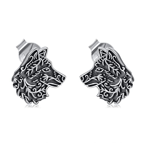 POPLYKE Wikinger Wolf Ohrstecker Sterling Silber Wolf Schmuck Geschenk für Männer und Frauen von POPLYKE