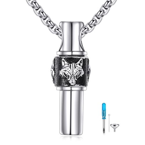 POPLYKE Wolf Urn Kette für Männer 925 Sterling Silber Bar Asche Halskette für Männer Unisex Spinner Einäscherung Schmuck 20+2 Zoll von POPLYKE