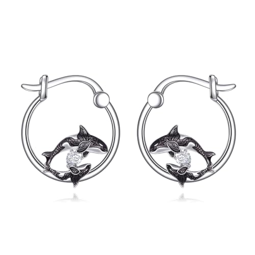 POPLYKE Zwei Killerwale Ohrringe Sterling Silber Orca Creolen Ohrringe Mutter Tochter Ocean Schmuck Geschenke für Frauen POPLYKE Zwei Killerwale Ohrringe Sterling Silber Orca Creolen Ohrringe Mutter Tochter Ocean Schmuck Geschenke für Frauen von POPLYKE