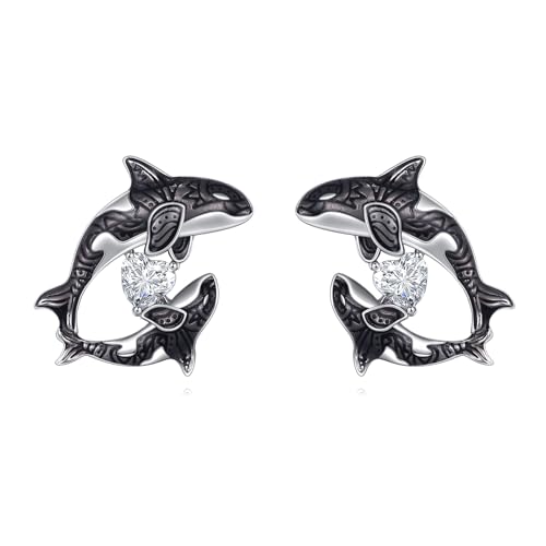 POPLYKE Zwei Killerwale Ohrringe Sterling Silber Orca Ohrstecker Mutter Tochter Ocean Schmuck Geburtstags Geschenke für Frauen von POPLYKE