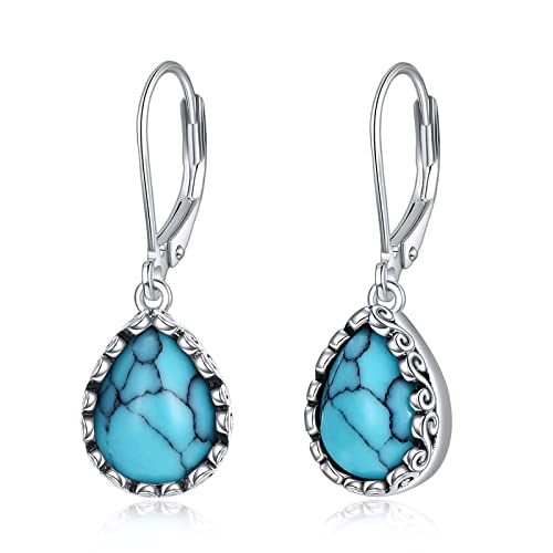 POPLYKE Türkis Teardrop Ohrringe Cage Filigran Dangle Drop Ohrringe für Frauen Sterling Silber von POPLYKE