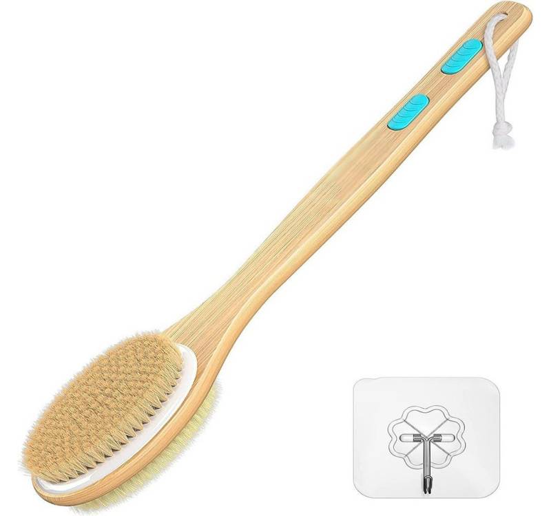 POPOLIC Badebürste Rückenbürste Badebürste Dusche Duschbürste Mit Langem Stiel, 1-tlg., Doppelseitige Badebürste, Rückenpeeling für tiefe Reinigung von POPOLIC