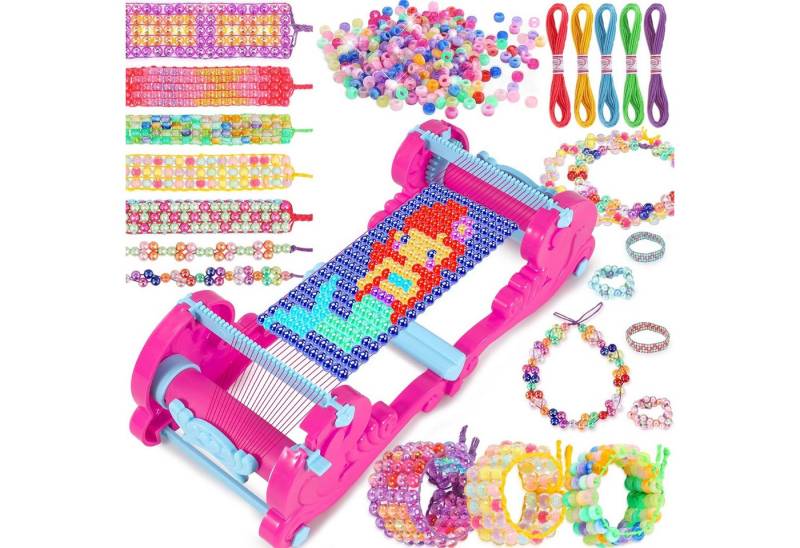 POPOLIC Freundschaftsarmband Armbänder Selber Machen - Perlen Set mit Abnehmbarem Flechtrahmen (Bastelset Kinder ab 6 Jahre mit Glitzernden Perlen Schmuck Basteln Mädchen Geschenke für Mädchen im Alter von 6–12 Jahren) von POPOLIC