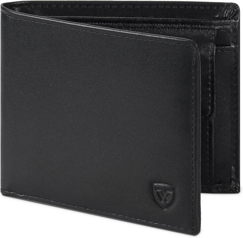 POPOLIC Geldbörse Herren Ledergeldbörse aus echtem Leder, Portemonnaie Geldbeutel (mit RFID Blocking & Leder Schlüsselhalter, Trifold Slim Echtes Leder Geldbörse, Kreditkartensteckplätze, Kartenetuis), Wallet Portemonnaie Herren Klein mit Münzfach, Schwarz von POPOLIC