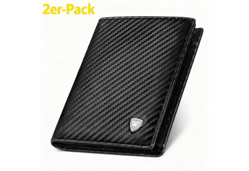 TEEHON Geldbörse Herren mit RFID-Technologie, Geldbeutel Männer aus Karbonfaser (mit 11 Kartenfächern,1 Münzfach und 1 vertikales Reißverschlussfach, 2 Ausweisfenster, 2 Geldscheinfächer, Geschenke, 2-tlg) von TEEHON