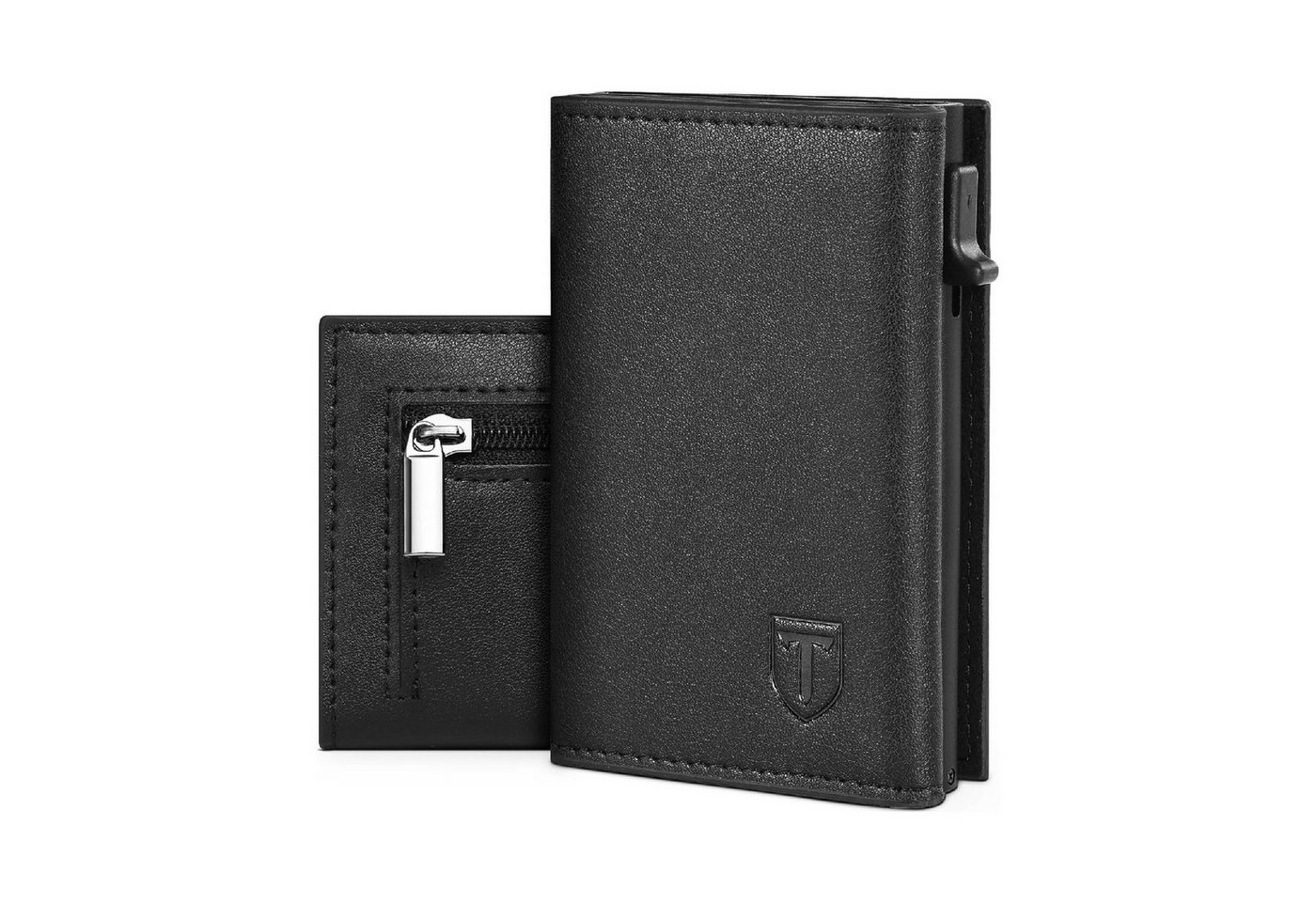 POPOLIC Geldbörse Magnetischer Slim Wallet, Herren- Geldbeutel (mit Münzfach & RFID Schutz & ID-Fenster, Mini Portmonee Geldbeutel kartenetui für Karten, 1-tlg), kreditkartenetui herren Klein-Kartenhalter Schwarz von POPOLIC