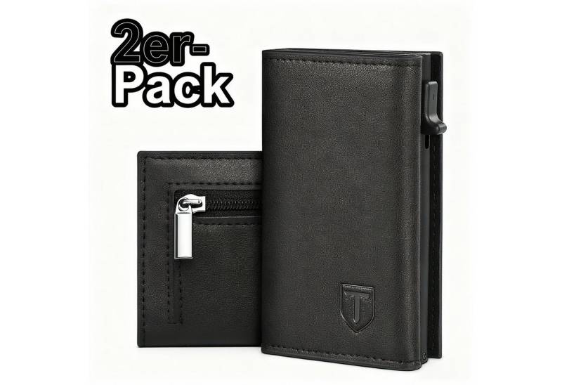 POPOLIC Geldbörse Magnetischer Slim Wallet, Herren- Geldbeutel (mit Münzfach & RFID Schutz & ID-Fenster, Mini Portmonee Geldbeutel kartenetui für Karten, 2-tlg), kreditkartenetui herren Klein-Kartenhalter Schwarz von POPOLIC