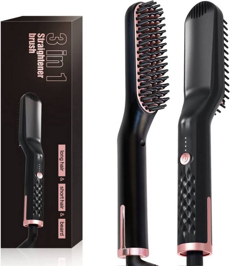 POPOLIC Glätteisen Haarglätter Bürste, Bartglätter für Männer,3 in 1 Haarglätter Bürste, Heißluftbürste 3-in-1 zum Glätten und Locken, multifunktional für Damen und Herren, auch für Bart und kurzes Haar von POPOLIC