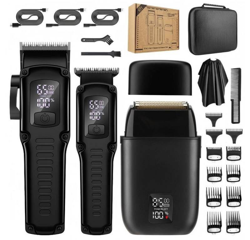 POPOLIC Haarschneider Haarschneidemaschine Barttrimmer Haartrimmer Bartschneider, profi Barber Rasierer Herren Elektrisch Herrenhaarschneider LED AKKU, für Stylisten und Friseure Grooming Kit von POPOLIC