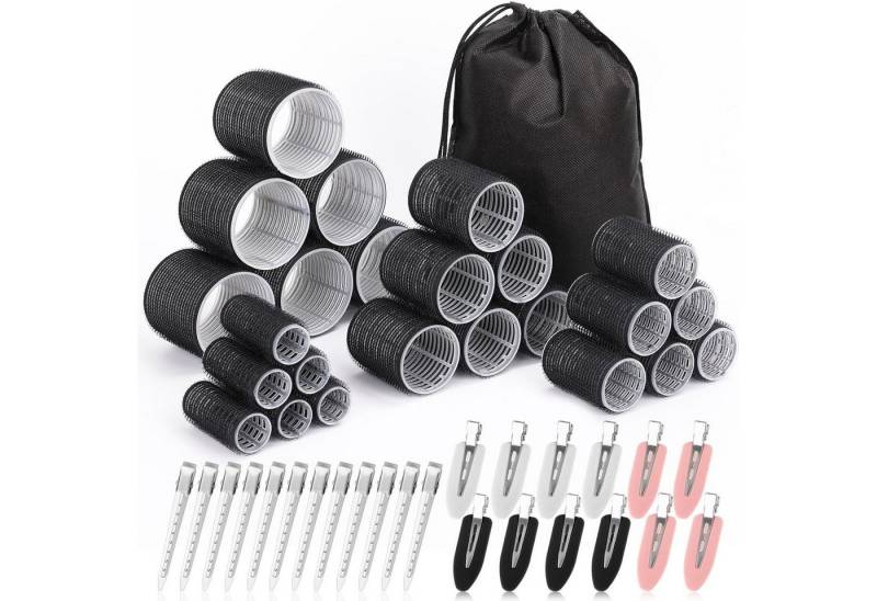 POPOLIC Haarstyling-Set Lockenwickler-Set mit 24 Lockenwicklern (6 Jumbo, 6 L, 6 M, 6 S), mit 24 Klammern für alle Haarlängen (Schwarz) von POPOLIC