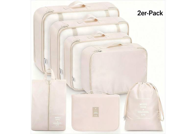 POPOLIC Kofferorganizer Packing Cubes, Kleidertaschen, Koffer Organizer 7-teiliges Set (Packwürfel Set Reise Würfel, Ordnungssystem für Koffer, 2-tlg., Reise-Aufbewahrungstaschen-Set, Beige, Kofferaufbewahrungstasche), Aufbewahrungstasche, Kleidersack für Urlaub und Reisen, Wasserdichte von POPOLIC