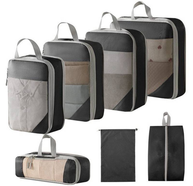 POPOLIC Kofferorganizer Reise-Organizer-Set, 7-teilig, Kosmetik-Täschchen, Reisetasche (7-tlg., Packing Cubes Compression, Travel Essentials), Travel Organizer Kofferorganizer Rucksack Organizer Backpacking von POPOLIC