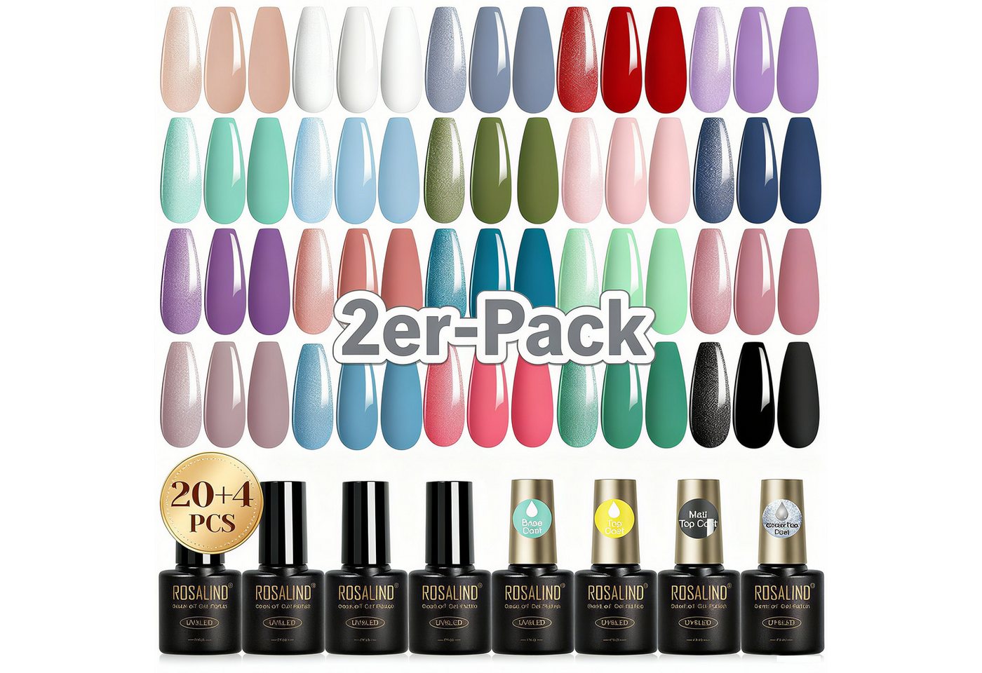 POPOLIC Nagellack-Set UV Nagellack Set, 24 Stück Gel Nagellack mit Unterlack, 2-tlg., Gellack Shellac Nagellack UV Gel Set für Nagel Design von POPOLIC