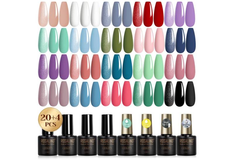 POPOLIC Nagellack-Set UV Nagellack Set, 24 Stück Gel Nagellack mit Unterlack, 24-tlg., Gellack Shellac Nagellack UV Gel Set für Nagel Design von POPOLIC