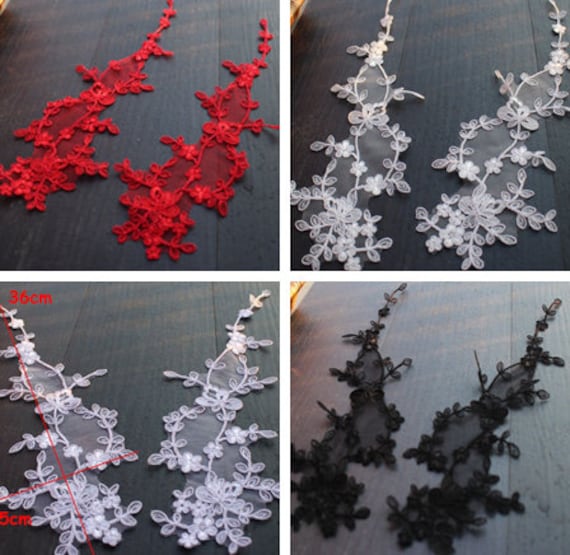 1 Paar Alencon Spitzenapplikationen, Elfenbein, Weiß, Schwarz, Rot Bestickt Blumen Patches Für Hochzeit Zubehör, Braut Haar Flower, Headpiece(92-70 von POPOLace