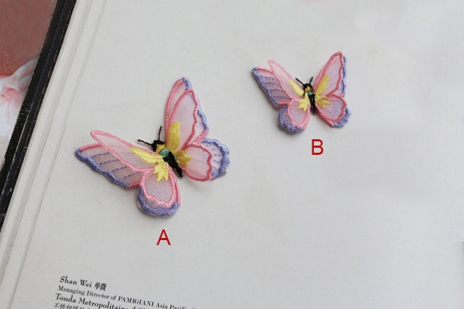 1 Paar Gestickte Applikationen, Klebstoff Bestickt Schmetterling, Patches Für Kleid Liefert, Haare Schmetterling Headpiece(44-19 von POPOLace