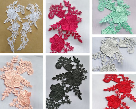 1 Paar Mehrfarbige Alencon Lace Appliques, Bestickte Blumen, Patches Für Hochzeits-Lieferungen, Brautflume, Kopfstück | 61-1 von POPOLace