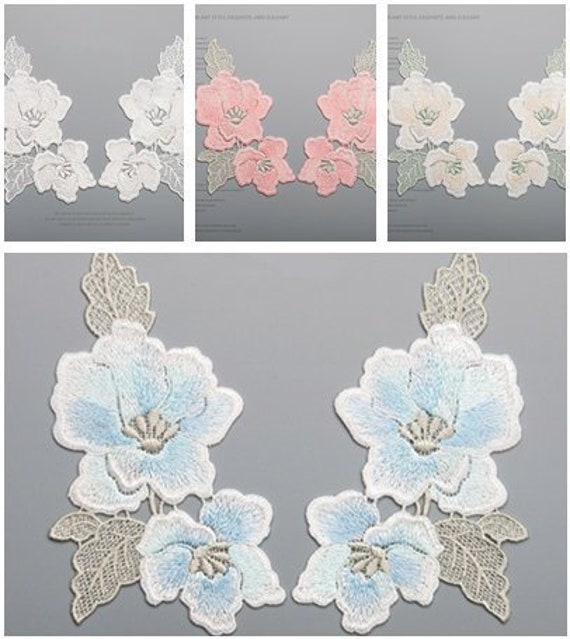 1 Paar Stickerei Blumen Applikationen, Patches Für Hochzeit Lieferungen, Für Kleid, Für Mode, Braut Blume, Kopfschmuck | 44-7 von POPOLace
