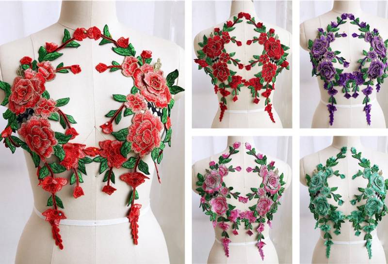 1 Pair Floral Lace Appliques, Bestickte Blumen, Muster Für Hochzeits-Lieferungen, Brauthai-Blumen von POPOLace