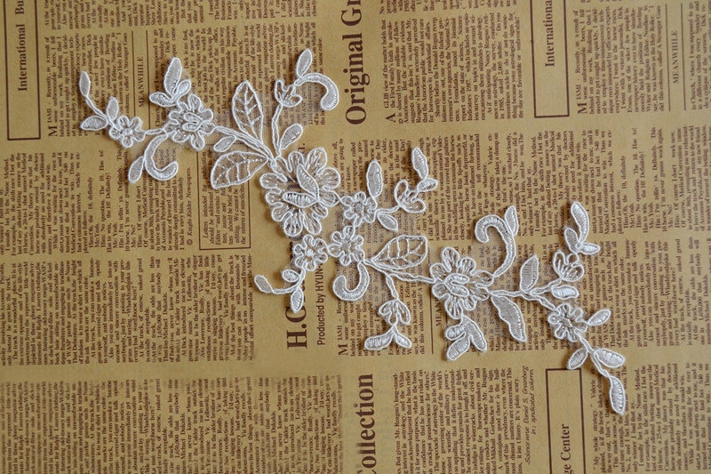 1 Stück Elfenbeinspitzen Appliques, Gestickte Blumen, Muster Für Hochzeits-Lieferungen, Brautflume, Kopfstück | 120-11 von POPOLace