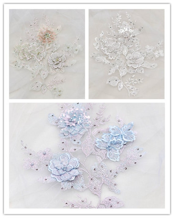 1 Stück Floral Spitze Applikationen, Mehrfarben Bestickt Perlen Blumen, Patches Für Hochzeit Liefert, Braut Haar Blume, Kopfschmuck(45-270 von POPOLace