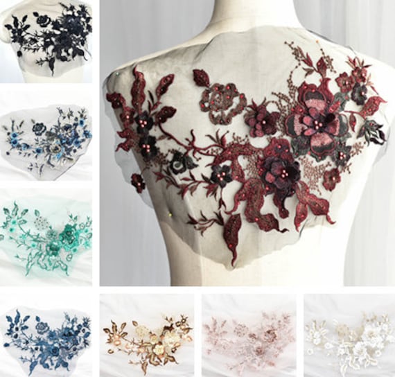 1 Stück Floral Spitze Applikationen, Multi-Color Bestickt Perlen Blumen, Patches Für Hochzeit Liefert, Braut Haar Blume, Kopfschmuck | 120-347 von POPOLace