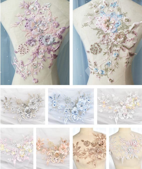 1 Stück Florale Lace Appliques, Multi-Farbe Gestickte Perlenblumen, Patches Für Hochzeits-Lieferungen, Brauthaar Blumen .headpiece-120-347 von POPOLace