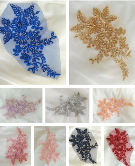 1 Stück Florale Lace Appliques Mit Sequins, Gestickte Perlenblumen, Muster Für Hochzeits-Lieferungen, Brauthaar Blumen .headpiec-120-293 von POPOLace