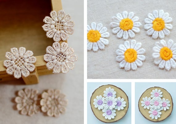 10 Stück Blumenspitze Applikationen, Bestickte Blumen, Aufnäher Für Hochzeitszubehör, Braut Haarblume, Headpiece(107-51 von POPOLace