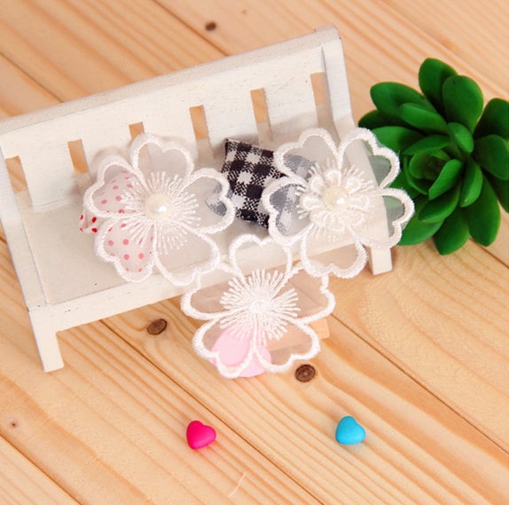 4 Stück Blume Spitzenapplikationen, Organza Bestickt Blumen, Patches Für Hochzeit Zubehör, Braut Haar Flower, Headpiece(132-25 von POPOLace