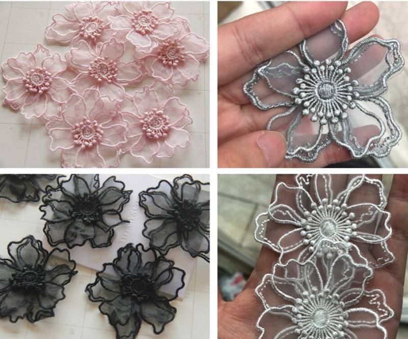 4 Stück Spitze Applikationen, Farbenbestickte Blumen, Patches Für Hochzeit Liefert, Braut Haar Blume, Kopfschmuck(1-348 von POPOLace