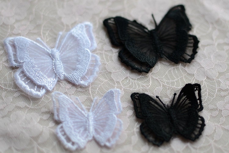 4 Stück Weiß/Schwarz Organza Spitzenapplikationen, Gestickte Applikationen, Patches Für Hochzeit Liefert, Die Braut Haar Headpiece(63-224-2 von POPOLace