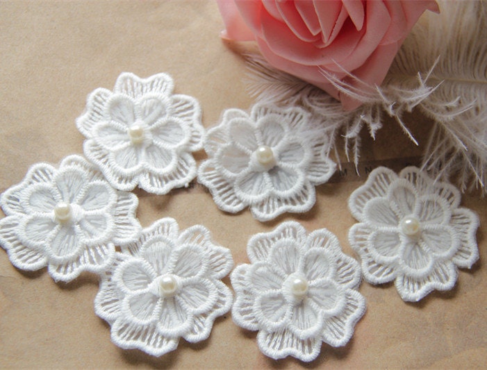 5 Stück Klöppellikate, Elfenbeinsterxierte Blumen, Perlpatches Für Hochzeits-Lieferungen, Brauthaarkuster Blumen. 1-292 von POPOLace