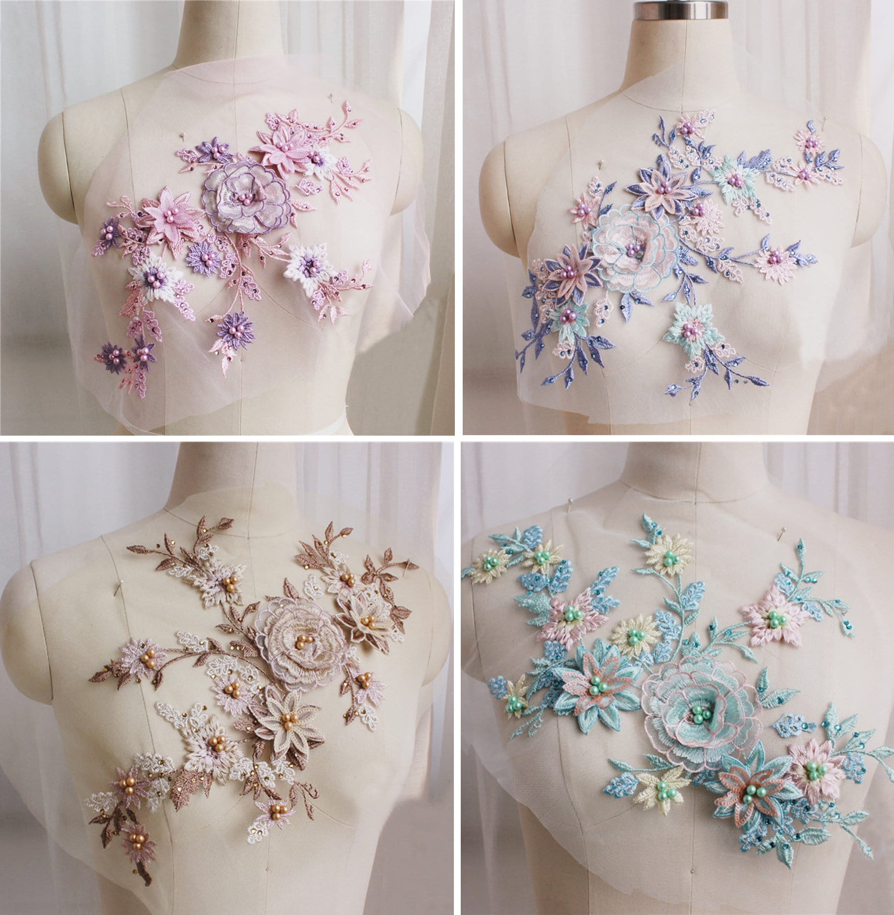 Bestickte Applikationen, 4 Farben Blumen Aufnäher Für Kleid Diy Zubehör, Perlen Applikation Blume(186-164 von POPOLace