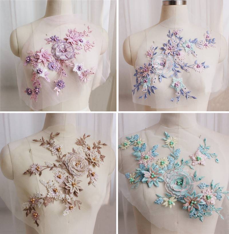 Bestickte Applikationen, 4 Farben Blumen Aufnäher Für Kleid Diy Zubehör, Perlen Applikation Blume(186-164 von POPOLace