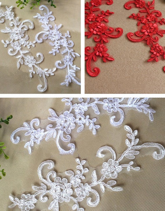 Ein Paar Rote Blume Spitzenapplikationen, Gestickten Blumen, Patches Für Hochzeit Zubehör, Braut Haar Flower, Headpiece(45-18 von POPOLace