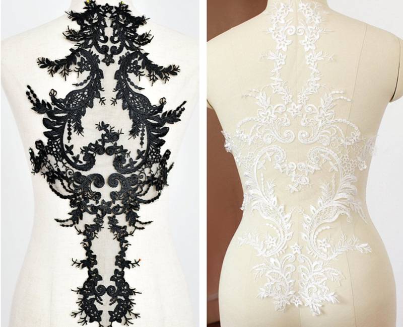 Elfenbein-/Schwarzblärblendenlikate, Patches Für Hochzeitszuschub, Brautflume, Kopfstück | 129-140 von POPOLace