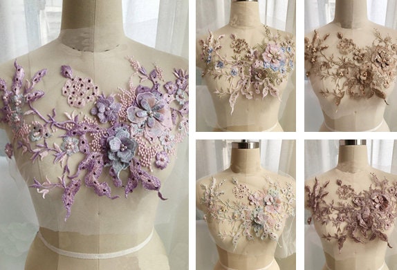 Floral Bestickter Spitzenapplikationen Mit Pailletten, Gestickten Blumen Patches Für Hochzeit Zubehör, Braut Haar Flower, Headpiece(186-16 von POPOLace
