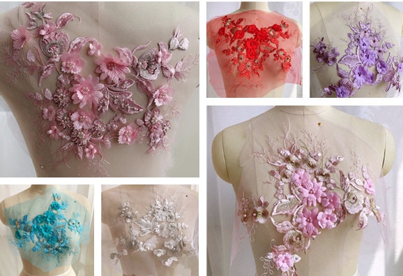 Floral Bestickter Spitzenapplikationen Mit Pailletten, Gestickten Blumen Patches Für Hochzeit Zubehör, Braut Haar Flower, Headpiece(186-17 von POPOLace