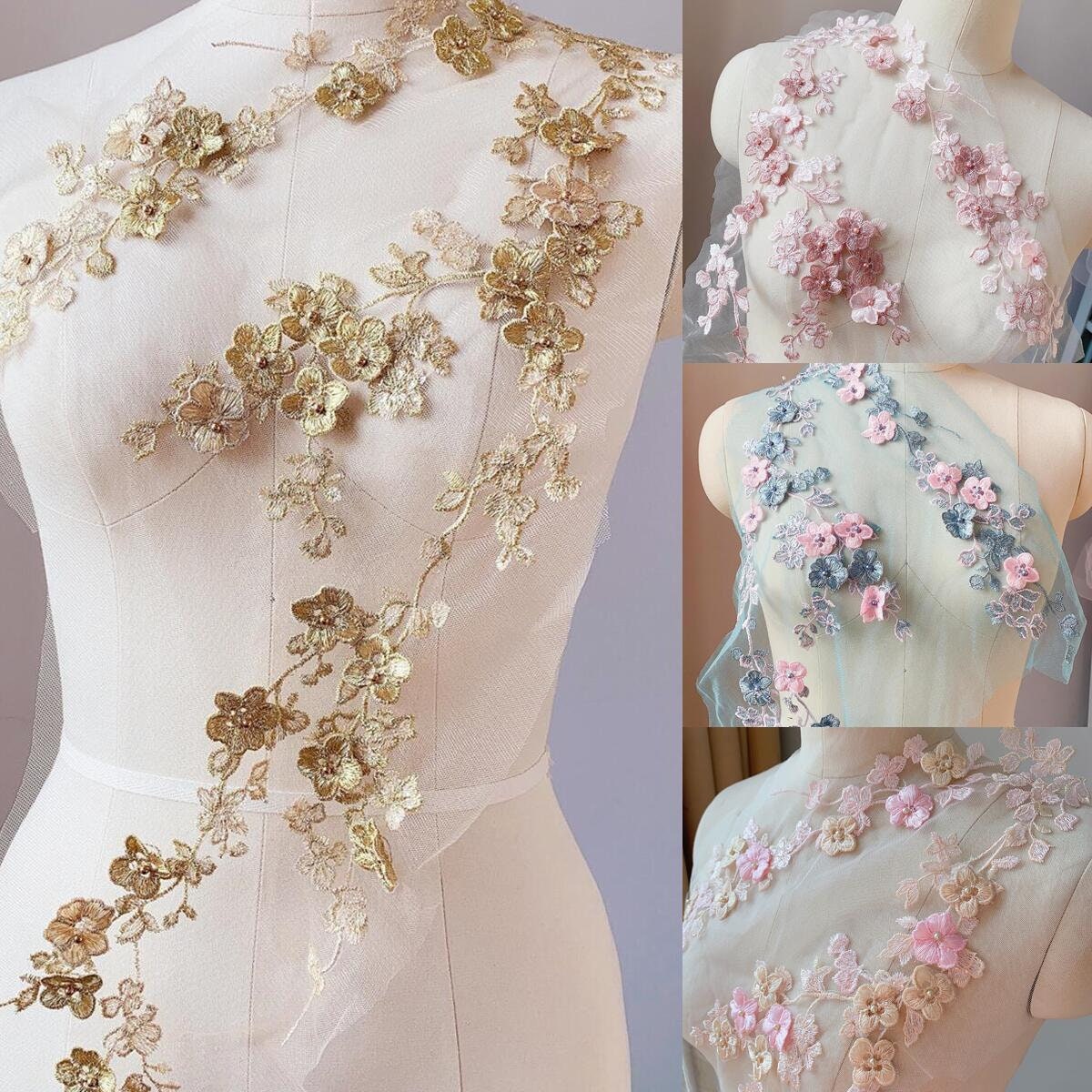 Florale Spitzenapplikationen, 4 Farben Bestickte Blumen, Aufnäher Für Hochzeitszubehör, Brauthaarblume, Kopfschmuck | 186-32 von POPOLace